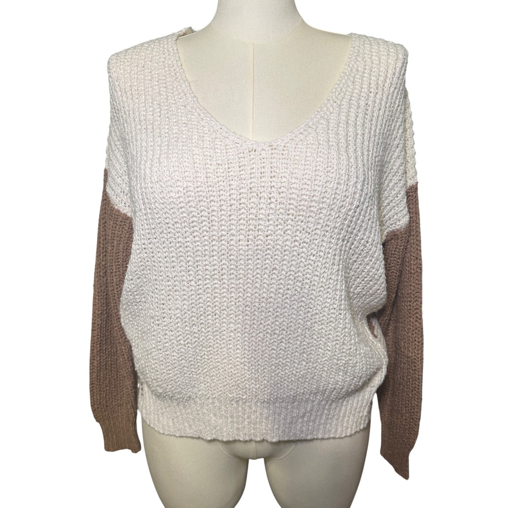 Daytrip Cream Brown Leopard‎ Print Twist Open Back V Neck Sweater